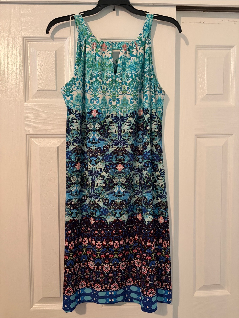 Just...Taylor Teal, Aqua & Navy Patterned Midi Dress